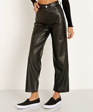 Levi's Premium Ribcage Straight Faux Leather Pants Black High Waisted Size 25